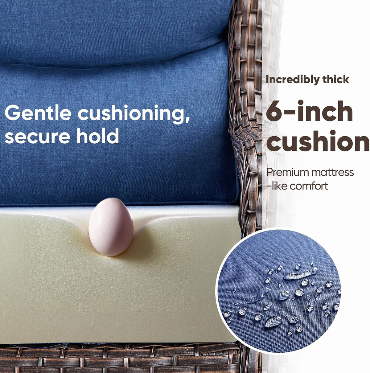 Swivel Patio Chairs sofa Set of 4 with 6" Thick Cushion - Wicker Outdoor Swivel Rocker Patio Chair ,Sofa/Glass coffee table, High Back Comfortable Outdoor Glider Chairs - Brown Wicker | Blue Cushions