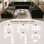 157.6" Cloud Couch Oversized Modular Sectional Sofa, U-Shaped 8 Seater Deep Seat Couch with Ottoman, Soft Corduroy Upholstery, DIY Combination for Living Room, No Assembly Required, Black