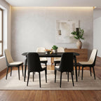 Modern Dining Table Set for 6,63 inch Sintered Stone Kitchen Table and Chairs,Rectangular Dining Table Set of 6 with PU Leather Chair,7 Piece Dining Room Table Set for Kitchen, Office, Apartment