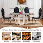 70" Rectangle Faux Marble Luxury Grey Dining Table for 6-8 People, Modern Large Kitchen Table with Silver Mirrored Stainless Steel Leg Base, Dining Table for Dining/Living Room, Office (One Table)