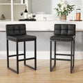Bar Stools Set of 2, Modern Counter Height Bar Stools, Black | 24" Faux Leather Bar Chairs with Back, Footrest, Sturdy Thickened Metal Leg, Upholstered Counter Stools for Kitchen Island