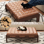 chairus 47.75" Large Rectangle Ottoman Coffee Table, Tufted Faux Leather Upholstered Living Room Coffee Table with Solid Wood Frame, Oversized Mid-Century Modern Footrest Ottoman, Brown PU