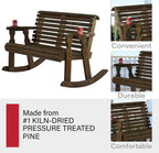 Amish Casual Heavy Duty 800 Lb Roll Back Pressure Treated Double Rocker with Cupholders (Dark Walnut Stain)