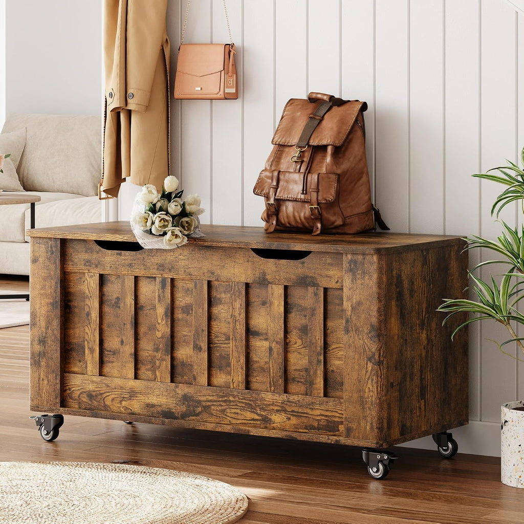 IDEALHOUSE Storage Chest, 39.4" Storage Bench Wooden Storage Trunk, Retro | Supports 350 lbs ＆ Safety Hinges, Lift-Top Entryway Bench, Shoe Bench for Entryway, Bedroom, Living Room, Modern Style