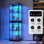 Glass Display Cabinet with Doors, 65" Tall 4-Tier Curio Display Case with 3 Color Lights and Human Body Sensor, Bookcase for Collectibles, Black