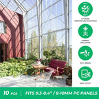 Polycarbonate Greenhouse Panels Connectors - 0.4" Thick, Fit 10mm or 8mm Twin-Wall Polycarbonate Panels, Join 2 Pieces of Panels Together, 4-Foot Length, 10 Pieces (H Connectors 10mm-4ft)