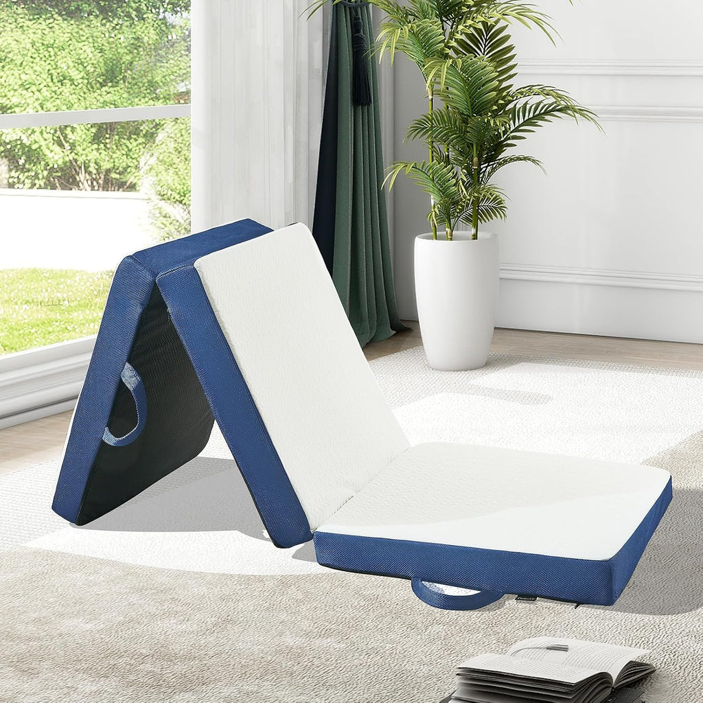 Folding Mattress Single Size,6" Trifold Foldable Sofa for Camping,White | Memory Foam Tri Portable Trifold Mattress Topper Single with Breathable & Washable Cover, 75"×25"×6"