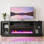 BELLEZE 74" Extra Large TV Stand for TVs Up to 85", Media Console Table with 42" Electric Fireplace Heater, Entertainment Center with Storage Cabinets for Living Room - Black Ebony
