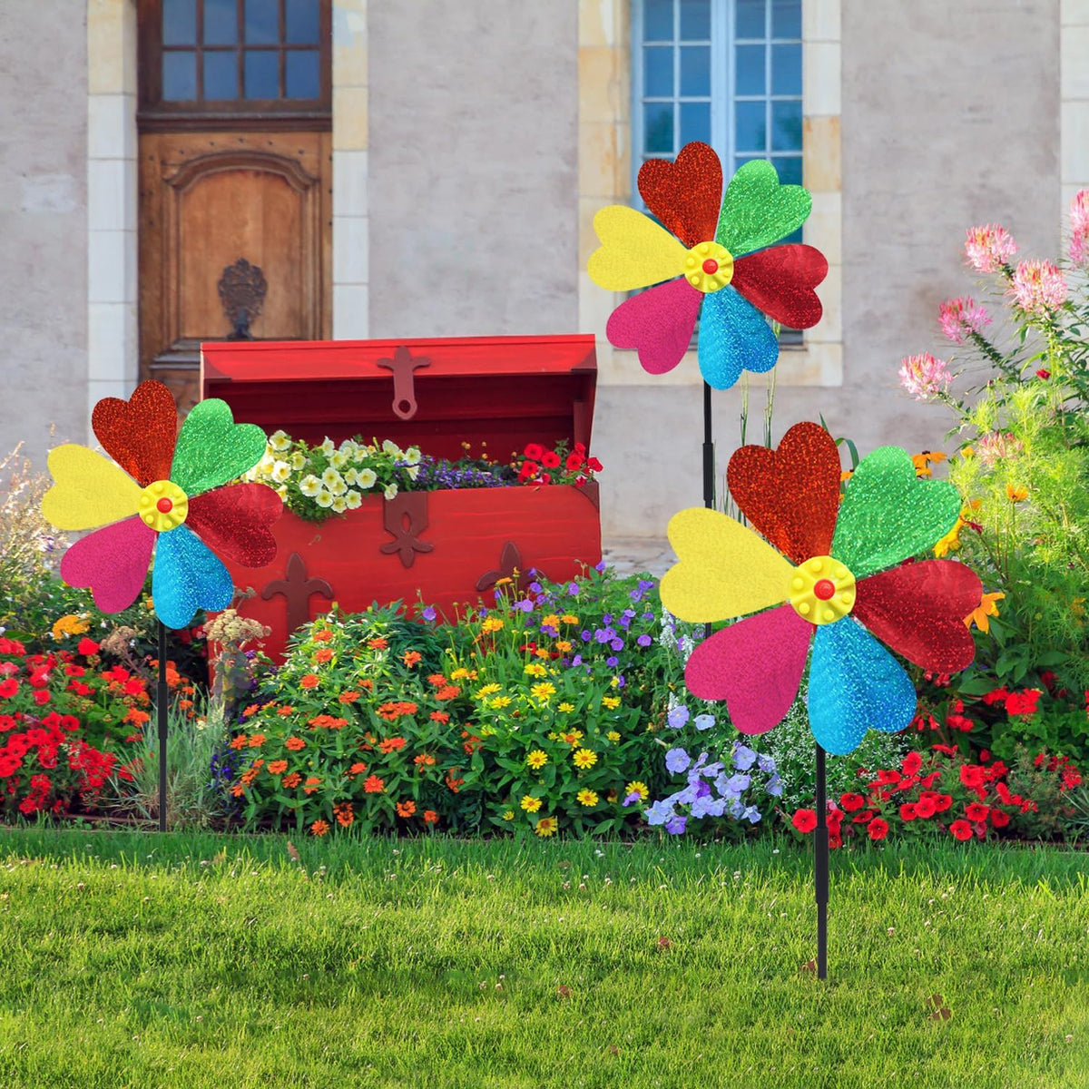 Garden Wind Spinners for Outdoor, Decorative Pinwheel Bee Butterfly Ladybug Windmill Whims (Sparkly-2)