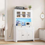 GarveeHome 66" Tall Pantry Cabinet with Power Outlet & LED Light, Kitchen Pantry Storage Cabinets with Countertop, Large Kitchen Hutch with Storage Drawers & Water Ripple Acrylic Panel Cabinet Door