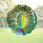 Skylar Peacock Wind Spinner, Stainless-Steel Garden Decor, 3D Wind Decoration with Holographic Effect, Unique 12-Inch Sun Catcher, Foldable Ornament, Support Hook Holes for Hanging, Hooks Not Included