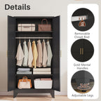 Metal Armoire Wardrobe Closet, 71" Clothing Storage Cabinet with Mirror