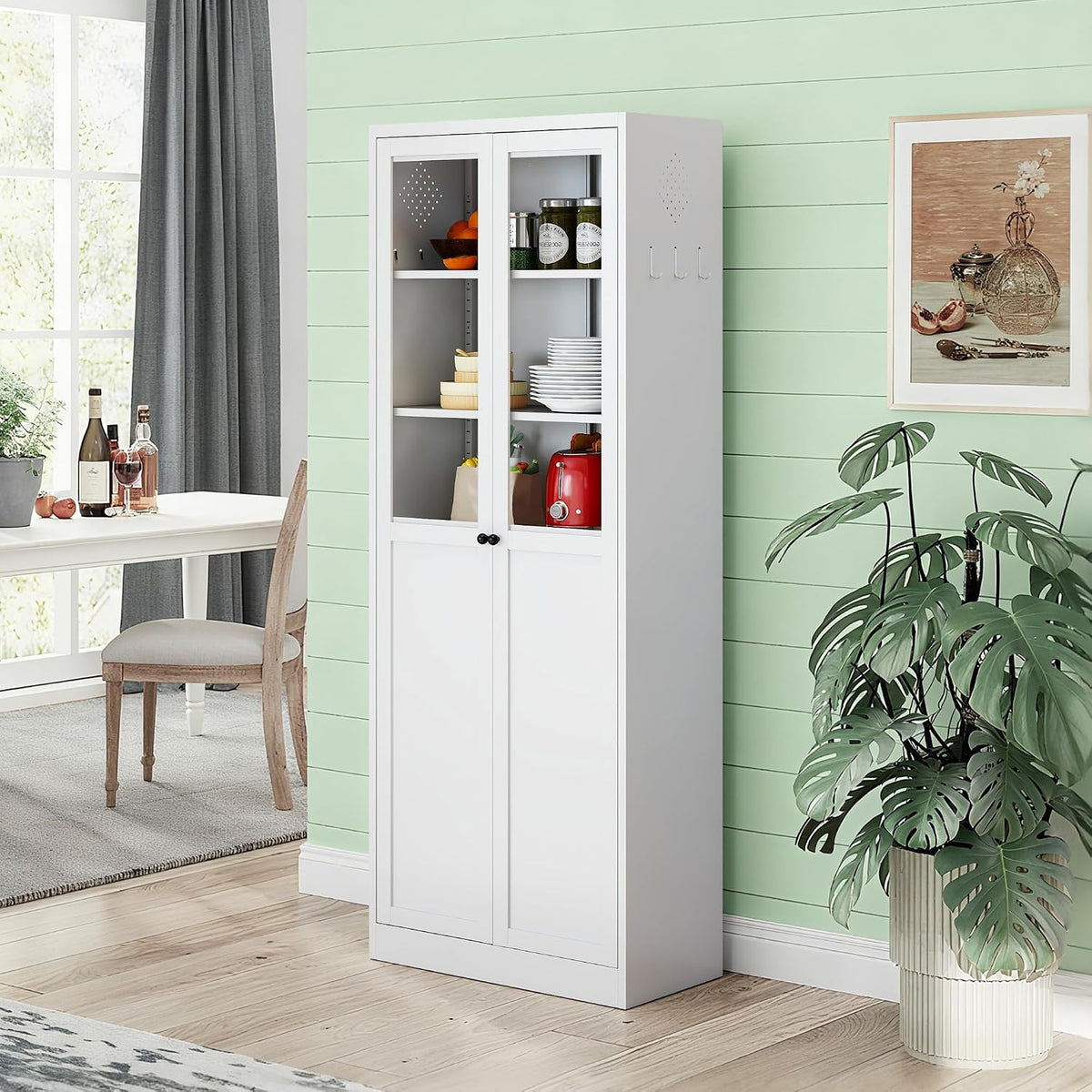 Kitchen Pantry Storage Cabinet, 72" H Storage Cabinet with Doors and Adjustable Shelves, Spacious Cupboard with 2 Handles, Metal Kitchen Cabinet for Dining Room, Living Room, White