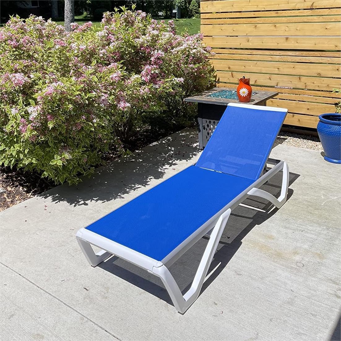 Domi Patio Lounger Chair Outdoor,Pool Lounge Chair, Blue | Adjustable Backrest,Stackable,Aluminum Chaise Lounge for Beach, Yard, Balcony, Poolside