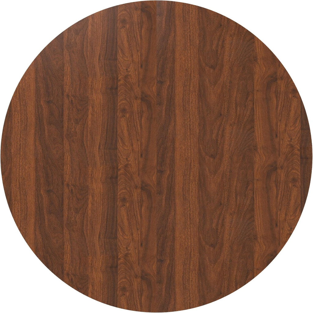 Round Dining Room Table, Farmhouse Kitchen Table with Wood Strip Base, 47.2“ Circle Table with Walnut Veneer Finish, Easy Assembly