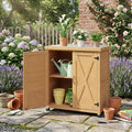 31" Weatherproof Small Storage Cabinet, Storage Cabinets with X-Shape Sturdy Design, Tool Cabinet with Magnetic Door for Patio and Garage, Light Brown