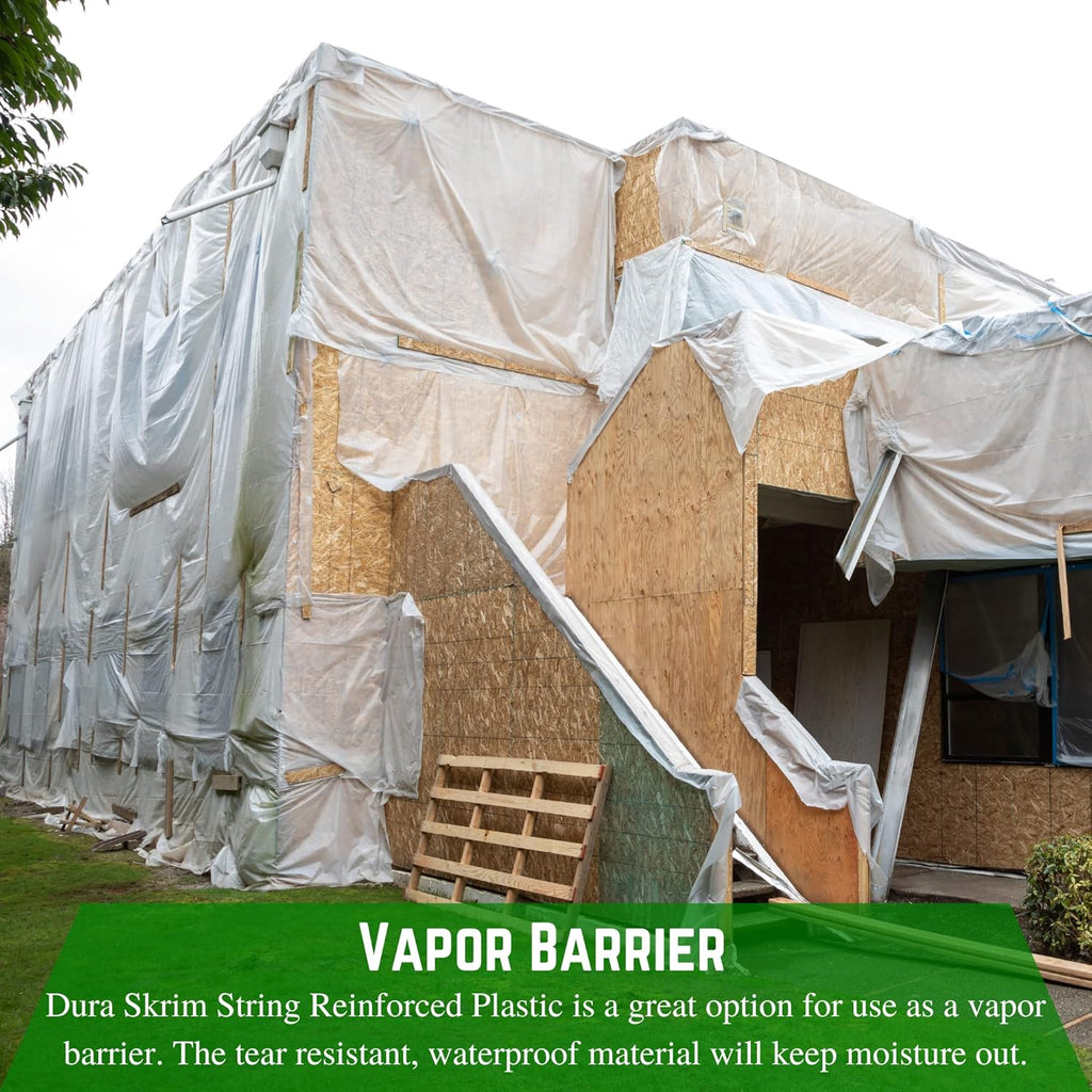 Farm Plastic Supply - Dura Skrim String Reinforced Clear Plastic Sheeting - 10 Mil - (40' x 50') - UV-Rated Extra Heavy Duty Poly Film Tear Resistant, Vapor Barrier Polyethylene Roll for Construction