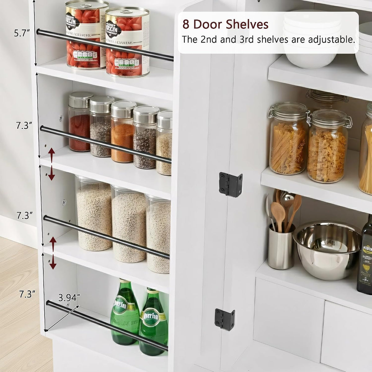 Arched Kitchen Storage | Adjustable Shelves，White-C | 8 door shelves hidden compartment anti-tip design easy assembly versatile spaces