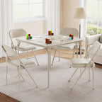IDEALHOUSE 5-Piece Dining Table Set, Metal Folding Kitchen Table with 4 Upholstered Chairs, Space-Saving Design, Faux Leather Cushions, Beige Modern Square Table for Dining Room, Small Spaces