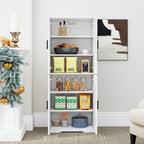 Farmhouse Storage Cabinet with 4 Door, Kitchen Pantry Storage with 4 Adjustable Shelves Wooden Cupboard for Kitchen, Dining Room, Living Room, Bathroom (White)