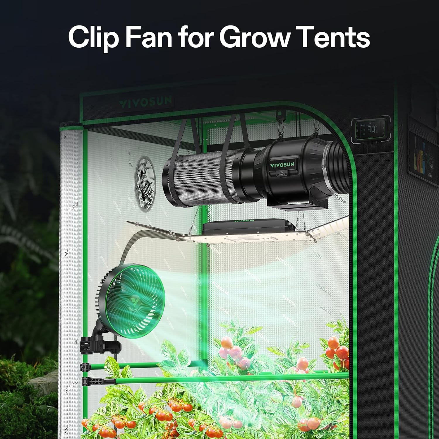 VIVOSUN 2-Pack AeroWave E6 Gen2, Grow Tent Clip Fan 6”, EC Motor, Smart Control, Powerful Oscillating Fan, Local Timer, Weatherproof IP54, for Hydroponics Circulation Cooling, Black