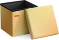 SONGMICS Folding Storage Ottoman Bench, Linen Fabric, Storage Chest, Foot Rest Stool, Holds up to 286.6 lb, 11.8 x 11.8 x 11.8 in, Bedroom Bench, Orange-Gold Ombre, Minota Collection ULSF028X301