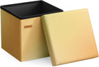 SONGMICS Folding Storage Ottoman Bench, Linen Fabric, Storage Chest, Foot Rest Stool, Holds up to 286.6 lb, 11.8 x 11.8 x 11.8 in, Bedroom Bench, Orange-Gold Ombre, Minota Collection ULSF028X301