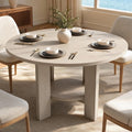 ModernMate 47 Inches Round Dining Table for 4-6 People, Wood Circle Kitchen Table with Under-Table Storage Shelf, Modern Dinner Table for Dining Room, Kitchen, Living Room, White Oak Gray