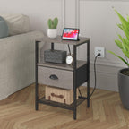 sthmec Nightstands Set of 2, Night Stands with Charging Station and Fabric Drawer, Grey Bedside Tables with Drawers, 2- Tier Side Table with Storage, Nightstands with Charging Station,Grey