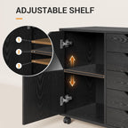 DEVAISE 5-Drawer Wood Drawer Cabinet, Office Storage Cabinet, Black | Craft Storage Cabinet, Under Desk Drawer, Rolling Cart Furniture, Adjustable Shelf & Wheels, Printer Stand, Home Office