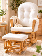 Suite Bebe Mason Glider & Ottoman, Poetic Natural Wood Finish and Beige Fabric