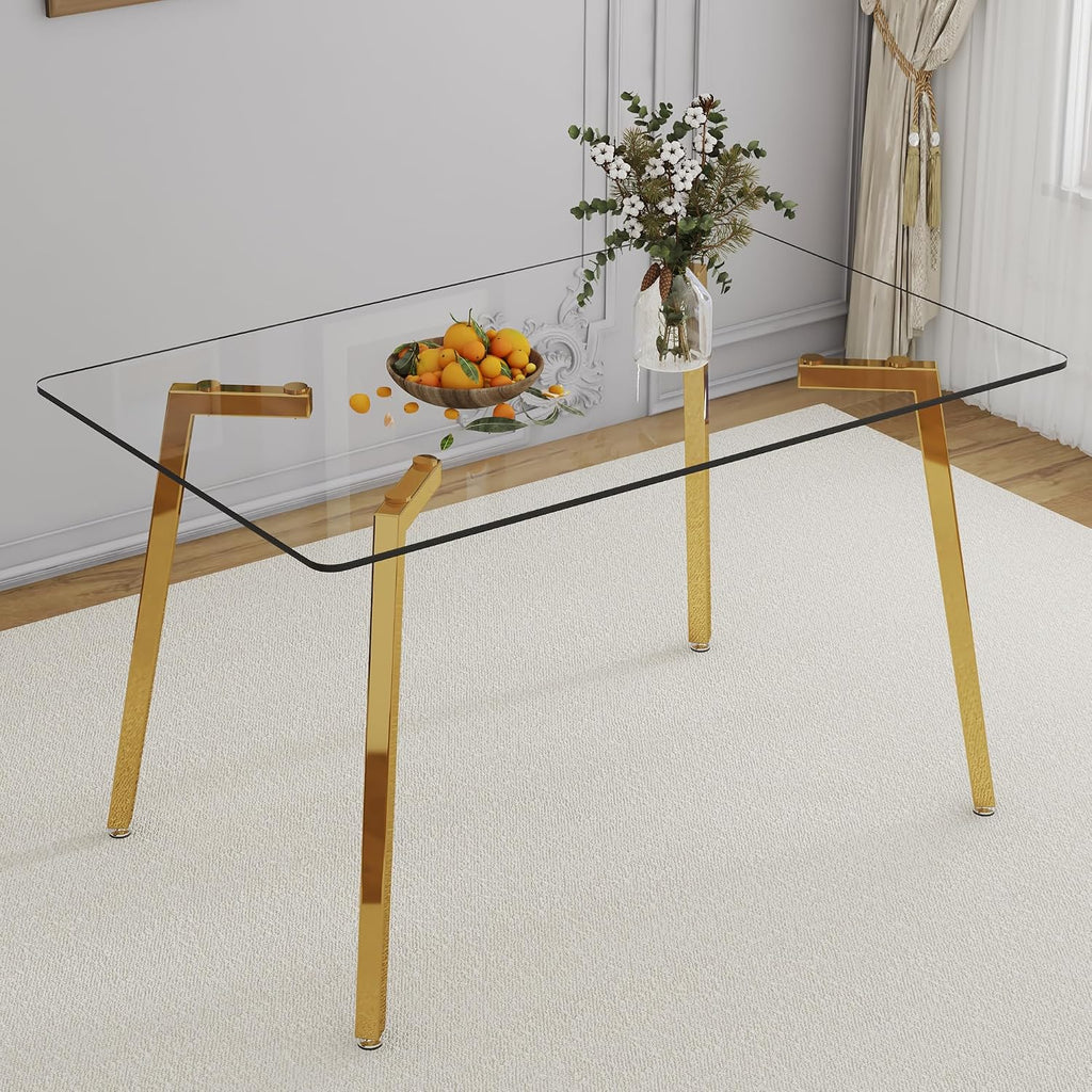 NicBex Dining Room Table Modern 51" Rectangular Dining Table for 6 with Tempered Glass Tabletop and Metal Legs for Kitchen, Dining Room, Restaurants, Golden