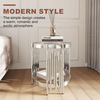 2 Tier Glass End Table with Storage, Round-Shaped Stainless Steel Side Table with Tempered Glass Top, Modern Accent Table for Living Room, Bedroom, Easy Assembly, Silver/Clear