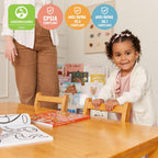 ECR4Kids 30in x 48in Rectangular Hardwood Table with 16in Legs and Four 8in Chairs, Kids Furniture, Honey, 5-Piece | Durable rubberwood, GREENGUARD Gold Certified, ANSI/BIFMA Compliant, 2-3 years, 74 lb seat capacity, classroom & home use