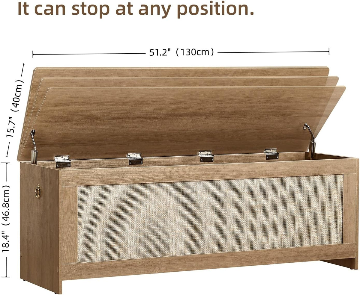 51.2" Storage Chest Extra Large,Storage Bench with 2 Safety Hinges,Wooden Shoe Bench,51.2x15.7x18.3 Inch,Easy Assembly,Storage Bench for Bedroom,Living Room,entryway(Cherry Brown)