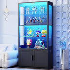 BROTTAR 67" Display Cabinet with Glass Doors, 4-Tier Curio Cabinet, Black