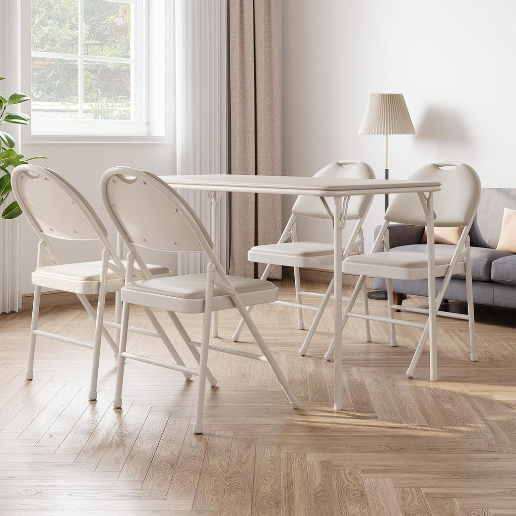 Takywep Sturdy & Portable Rectangle Folding Table - 47.24" x 20.07" 4ft Collapsible Desk, Metal Frame, PU Leather Scuff & Mark Resistant Surface, Anti-Slip Feet, Great for Dining, Office