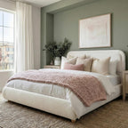 Brafab Cloud Queen Size Bed Frame with Headboard, Solid Wood Legs, Beige
