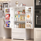 Gizoon Kitchen Pantry Cabinet with Drawers for Ding Room, 47" Small Food Pantry Storage Cabinet with 6 Door Shelves for Snack and Spice, Craft Storage Cabinet for Craft Room, White, Painted