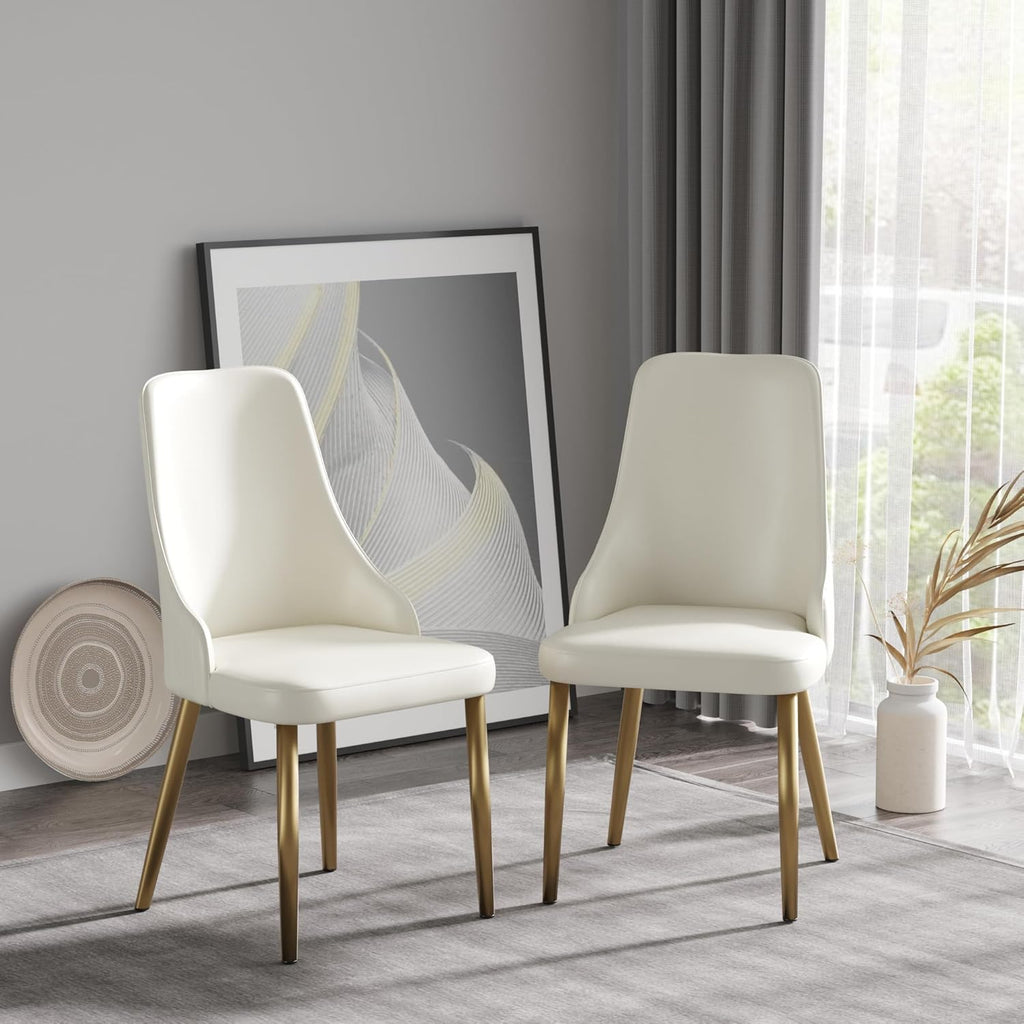 Upholstered Dining Chairs Set of 4,36.6" Modern Accent Dining Chair with Gold Metal Frame&Backrest,Faux Leather Dining Chair for Living Room/Dining Room/Reception Room/Studio/Small Place(Beige)