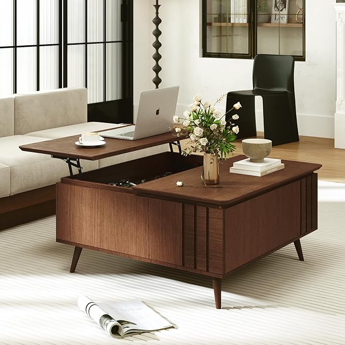 36.2" Lift Top Coffee Table with Storage, Large Square Coffee Tables with Hidden Compartment, Mid Century Modern Center Table for Home Office,Living Room,Dark Walnut