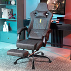 Gaming Chair with Footrest Ergonomic Computer Chair Massage Lumbar Cushion, Racing Video Game Chair Adjustable Rocker Recliner Executive Office Desk Chair Pu Leather for Adults, Grey