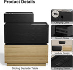 UEV End Table with Charging Station, Nightstand with Drawers and Storage, Narrow Side Table with USB Ports and Power Outlets for Living Room and Bedroom, Black and Brown