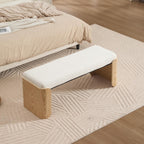 DUOMAY Modern White Chenille Bedroom Bench, 49" Wide Long Entryway Bench with Solid Wood Legs Upholstered Dining Bench Ottoman for Living Room Indoor