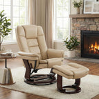 Swivel Recliner Chair with Ottoman Reclining Lounge Sofa Footrest, Set of 1 | 360°Sturdy Wood Base, Soft Faux Leather, Upholstered Ultra-Plush Foam, Modern Armchair, Living Room Bedroom Office Reading
