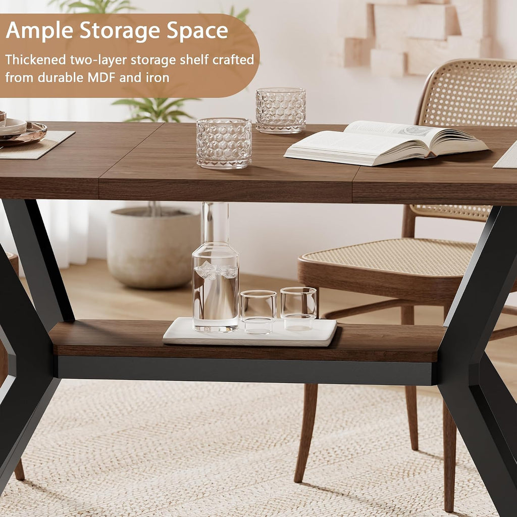 MECHYIN 55"-71" Extendable Dining Table for 4-8 with Built-in Flip Leaf | Kitchen Table, Space Saving Modern Design with Storage Shelf & Sturdy Metal Legs for Kitchen,Living Room & Small Apartments