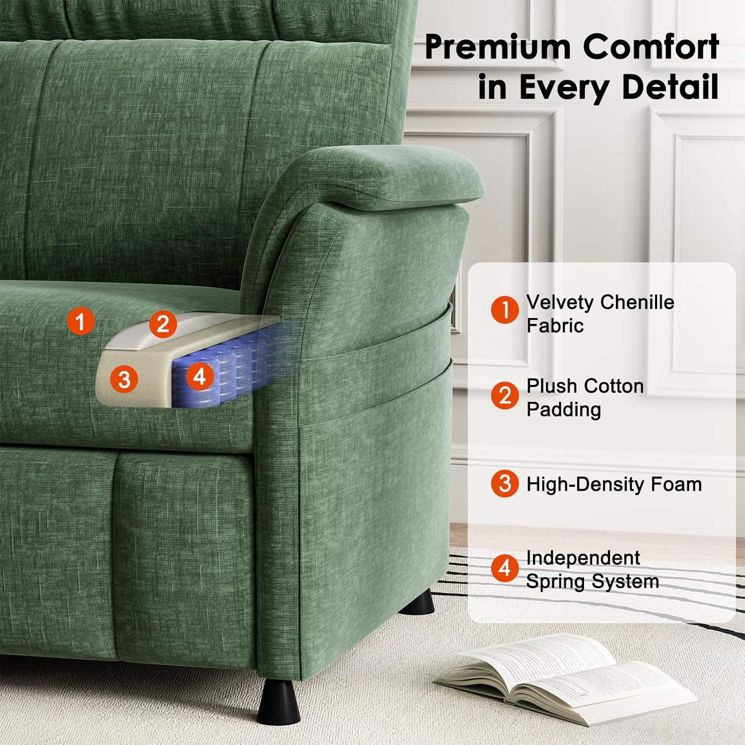 AMADA HOMEFURNISHING Power Recliner Chair for Adults, Adjustable Modern Chenille Reclining Chair with Side Pockets, Remote, Footrest, Thick Seat Cushion for Home Theater, Living Room, Bedroom & RV