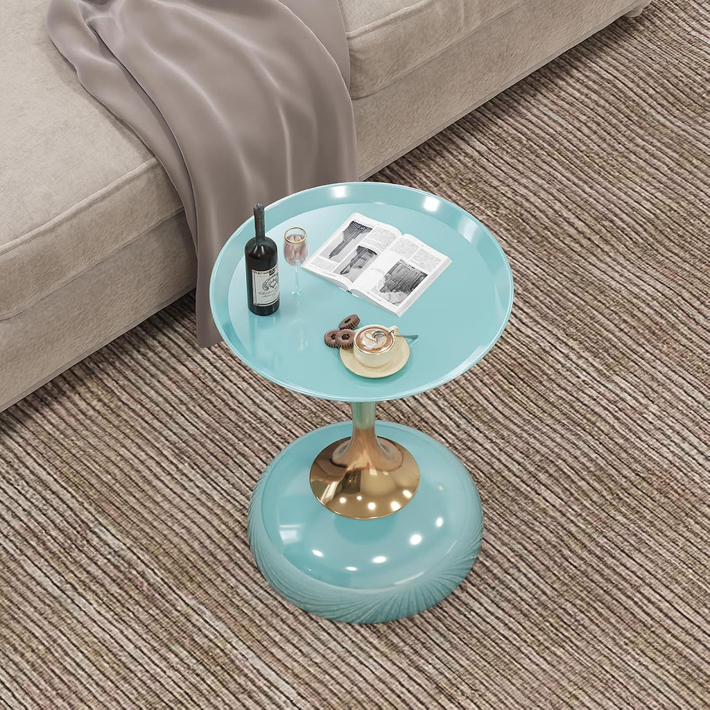 1-Pack Light Green Sleek Hourglass Side Table - Glossy Finish & Metallic Base | Contemporary Accent End Table for Living Room, Cafe & Home Decor Spaces