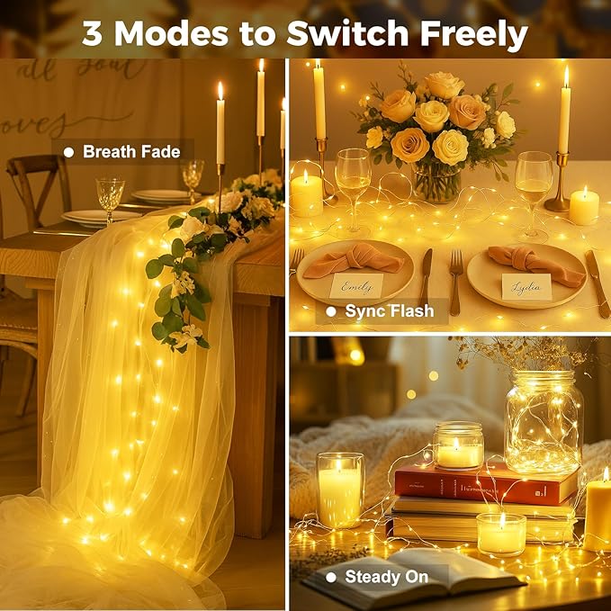 24 Pack Fairy Lights with Timer Battery Operated, 3 Modes 7ft Mini Waterproof Twinkle Lights, 20 LED Bulk String Light for Mason Jar Christmas Decoration Wedding Table Centerpieces,Warm White