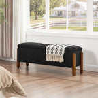 55'' Modern Storage Ottoman Benches | Walnut Wood Legs 26 Gallons Storage Space Fabric Upholstered Seating End of Bed for Bedroom for Livingroom Black